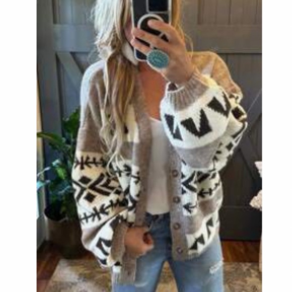 Women's Knit Cardigan Sweater - Aztec - Picture 1 of 3
